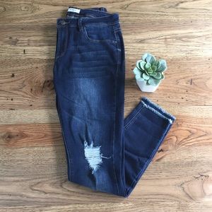 Kenzie Dark Wash Skinny Jeans with Raw Hem